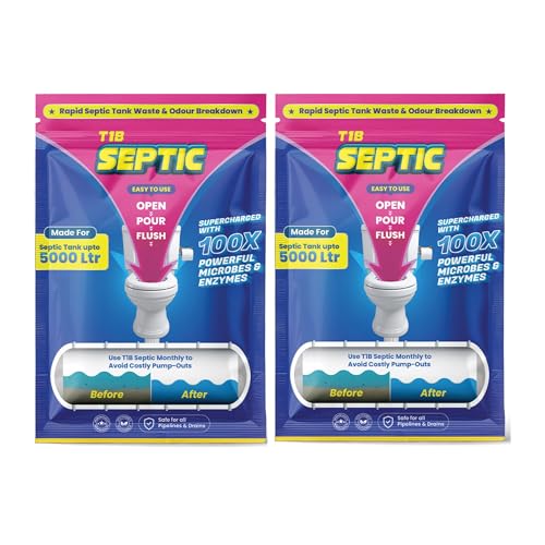 Image of T1B Septic Tank Cleaning Powder - 100X Powerful Formula Microbes & Enzymes, Odour Removal, Prevents Blockages & Clears Drains, Septic Tank Treatment Powder, Tank size 5000 litre, 100g (pack of 2)