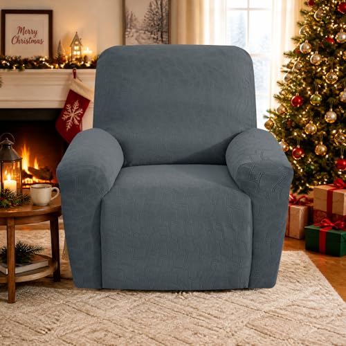 Image of ZNSAYOTX 100% Waterproof Recliner Chair Covers, 3-Piece Stretch Fit Recliner Slipcovers with Buckle & Elastic Band for Lazy Boy, Stay in Place, Soft Plaid Jacquard Protector (Large, Dark Grey)