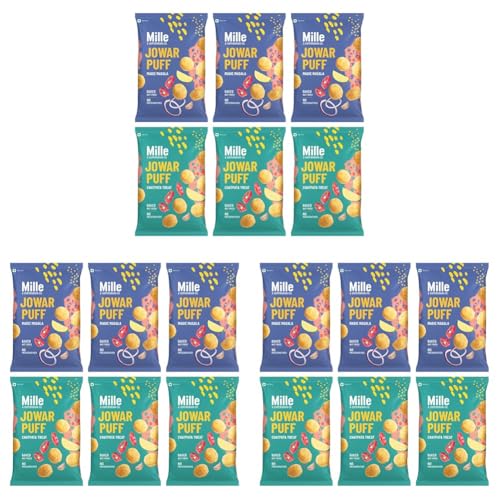 Image of Mille Not Fried Jowar Puffs Combo - Magic Masala & Chatpata Treat, Naturally Gluten Free, No Preservatives, Healthy Ready to Eat Millet Snacks, 35g x 6 (Pack of 3)