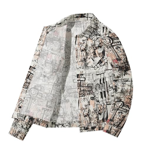 Mens Denim Jacket Long Sleeve Western Cowboy Cut Classic Floral Print Button Down Jean Jacket4