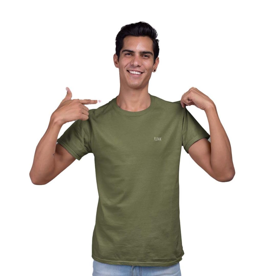 Flink Green Round Neck Plain Tshirts for Men