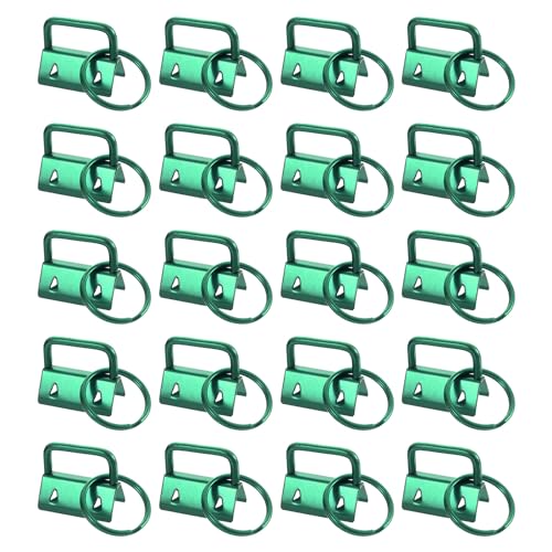 uxcell 20Pcs 25mm/ 1-inch Key Fob Hardware with Keychain Ring for Bag Webbing Wristlets Lanyards, Green