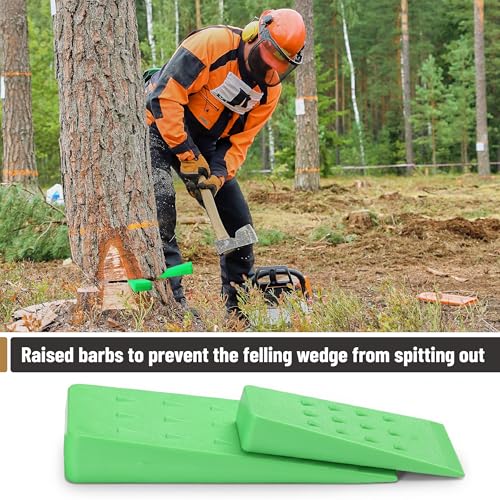 Image of UNCO- Tree Felling Wedges with Spikes, 4 pcs, 5.5 inch and 8 inch, Green, Plastic Wedges for Tree Cutting, Logging Tools and Equipment