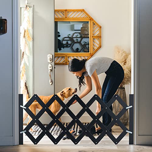 Relaxdays Hundeabsperrgitter, ausziehbar bis 108,5 cm, 47,5-60 cm hoch, Bambus, Hunde Schutzgitter Treppe & Tür, schwarz