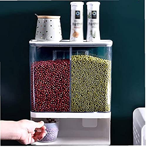 Rijstdispenser verzegelde graanvoeding container wandgemonteerde opslag met deksel vochtbestendig huishoudelijke graan… - Image 3