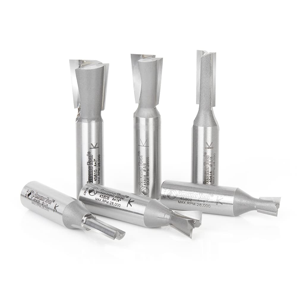 Amana Tool AMS-405 6-Pc Carbide Tipped Incra Dovetail Router Bit Set 1/2 Inch Shank