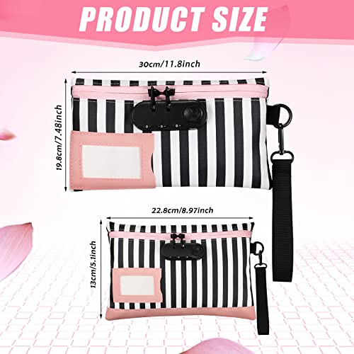 2 Pack Money Bag With Lock And Key Locking Pouch Cash Bag Locked Pencil Pouch Bank Bag With Combination Lock For Credit Cards Notary Supplies, 11.8 X 7.9 Inch And 9 X 5.1 Inch (Pink) #TOP1