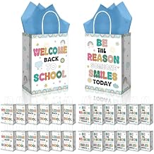 Kosiz 24 Pcs Welcome Back to School Gift Bags Bulk Rainbow Back to School Goodie Bags for Students Teachers Kindergarten Preschool Elementary Positive Motivational Classroom Party Favors Supplies
