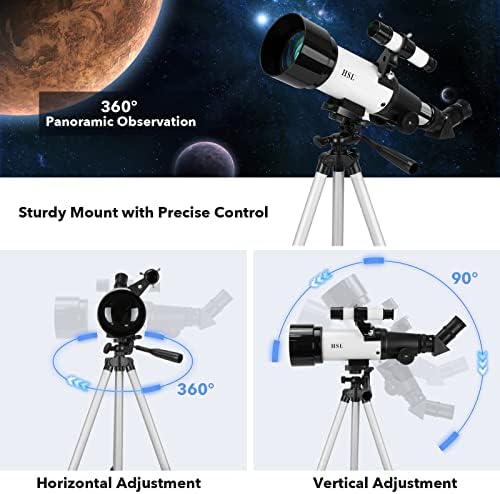 HSL Telescope for Adults & Kids, 70mm Aperture 400mm Focal Length Refractor Telescope for Astronomy Beginners(20x-100x) - Travel Telescopes with Carry Bag and Adapter(White) 4 51rbOSJNdOL. AC