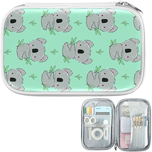 Image of Cute Koala Green Leaves Pencil Bag Case Zipper Pencil Holder Organizer Stationary Pen Bag Cosmetic Makeup Bag Pouch Purse for School Office Supplies