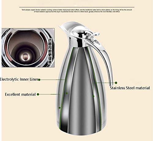 Webao Cafetière Isotherme En Acier Inoxydable 2 L - Fermeture Rapide - Double Paroi - Pour Thé Et Café - Argent