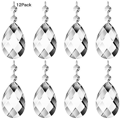 Preisvergleich Produktbild JaneYi (12 Stück) 50mm Träne Kristall Anhänger Kristallglas Kronleuchter Prisma Sonnenfänger Teile mit 12 Achteck Perlen und Verbindungsringen für Lampe Vase Garten Party Weihnachten Hochzeit Dekor