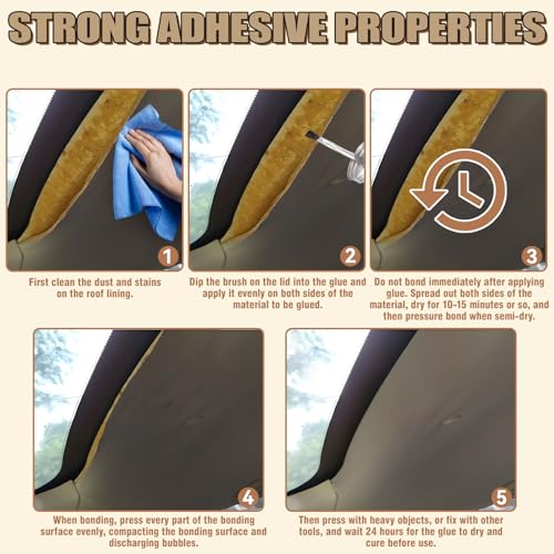 Headliner Repair Glue 100ml, Flexible Car Roof Liner Adhesive, Clear Upholstery Glue for Cars, with Brush, Suitable for Automotive interiors, Fabric, Leather