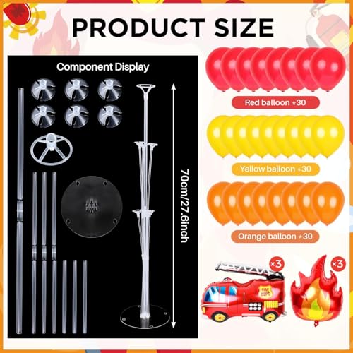 Image of 6 Sets Fire Fighting Party Balloon Stand Kit for Table Red Yellow Balloon Centerpiece Decor Fire Truck Party Balloon Stand Kit for Fireman Theme Birthday Supplies