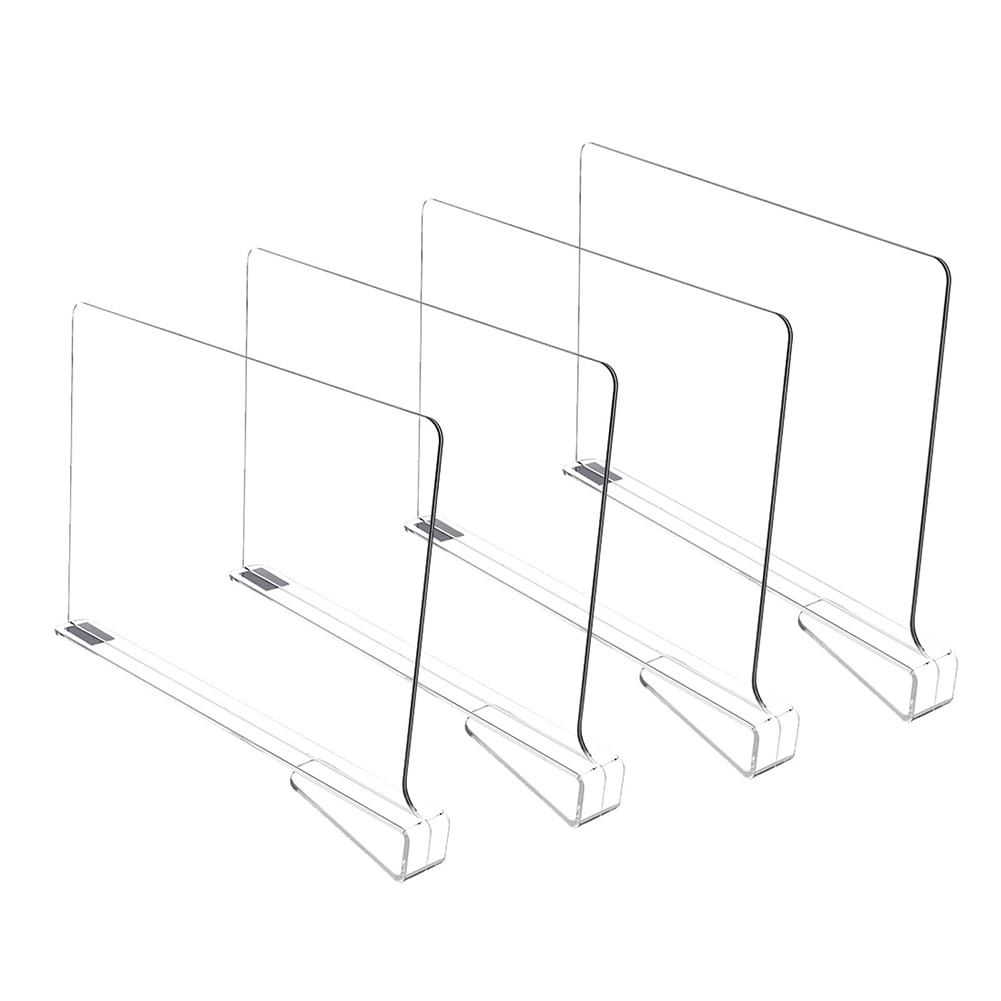 CTRLZS Transparent Shelf Dividers for Closet Organization - Wardrobe Organizer, Cupboard and Bookcase Partition Baffles 4 Pcs