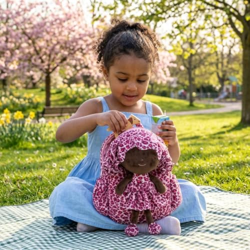 Image of Gloveleya Toddler Backpack Baby Girl Gifts Curly Hair Plush Doll Dress Backpack Kids Backpack Curly Hair Animal Edition - Pink Leopard 11''
