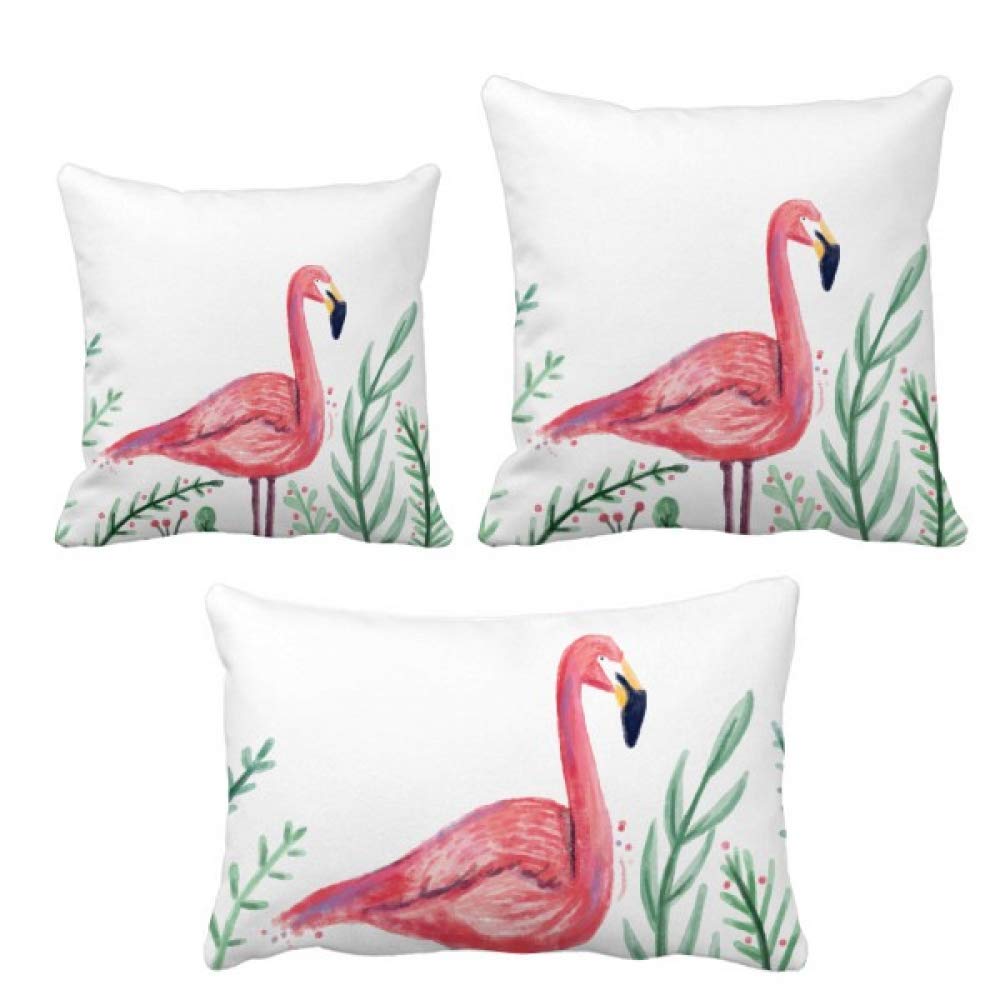 Coussin flamant rose et plantes tropicales pour décoration de canapé de salon