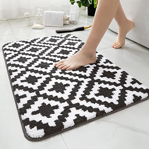 Homeideas Bathroom Rugs, Soft And Absorbent Microfiber Bath Mats, Non-Slip Shaggy Durable Thick Bath Rug, Machine Washable Dry Bath Mat For Bathroom Floor, Tub And Shower, 16" X 24", Black And White #TOP25