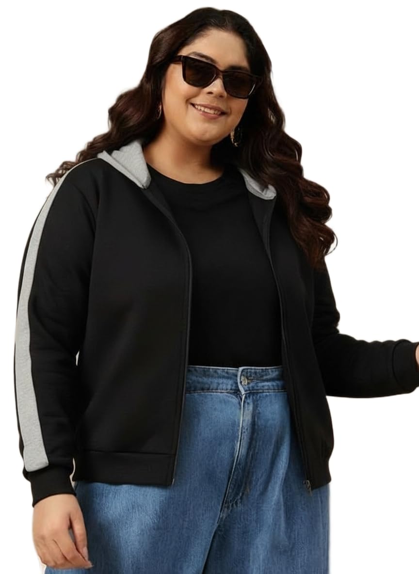 Plus Size Casual Hoodie Jacket | Soft Stretchy Full Zip Jacket for Women-picture-32