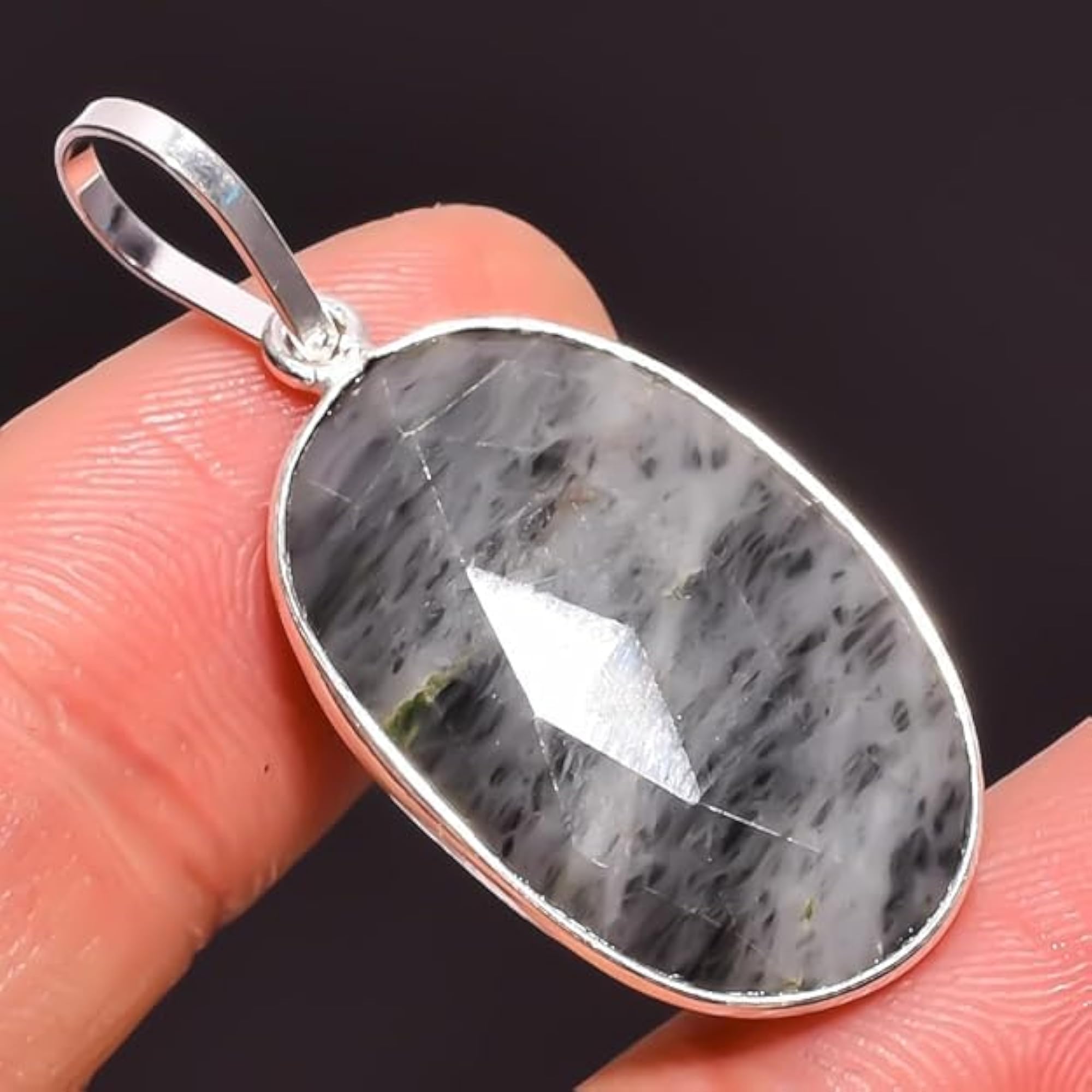 Natural Tourmalinated Quartz Gemstone Pendant 925 Sterling Silver