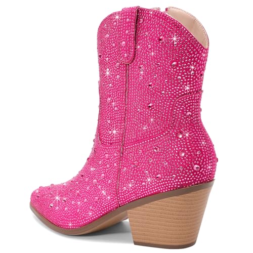 Image of Cowgirl Ankle Boots Cowboy Boots for Women Western Booties Rhinestone Chunky Heel Fashion Comfortable Side Zipper