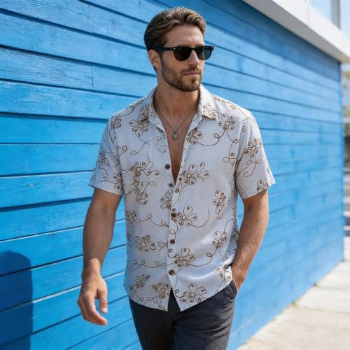 Image of Lymio Men Shirt || Men Embroidery Design Half Sleeve Cotton Shirt (Available Also Packs) (Embro-Flower)