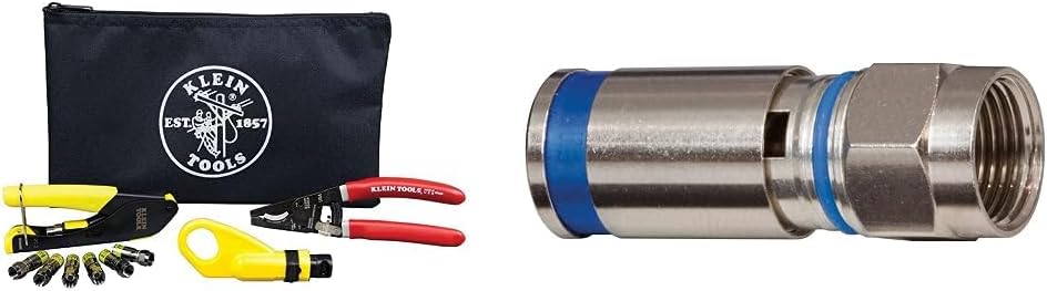 Klein Tools Coax Installation Kit with Crimper, Cutter, Stripper, Connectors and Weatherproof F Compression Connectors