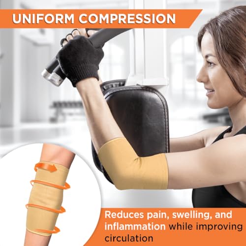 Image of Vissco Elbow Support, Pain Relief Belt for Elbow Joint Pain, Sport Injuries, Tennis Elbow, Joint Sprain for Men & Women for Gym, Sleeves for Cricket, Volleyball - Medium (Beige)