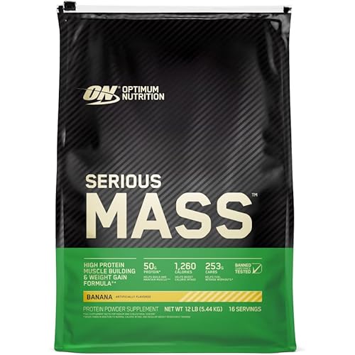 Optimum Nutrition Serious Mass, Weight Gainer Protein Powder, Mass Gainer, Vitamin C and Zinc for Immune Support, Creatine, Banana, 12 Pound (Packaging May Vary)