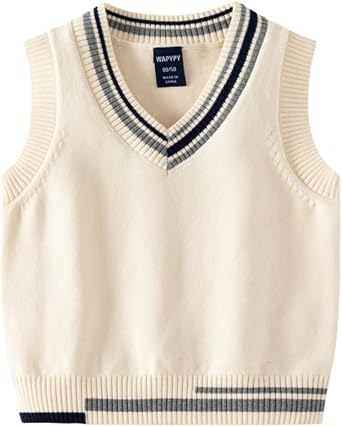 Baby Toddler Boys Girls Cotton V-Neck Sweater Vest Sleeveless Warm Waistcoat School Uniform Pullover Cable Knit Tops