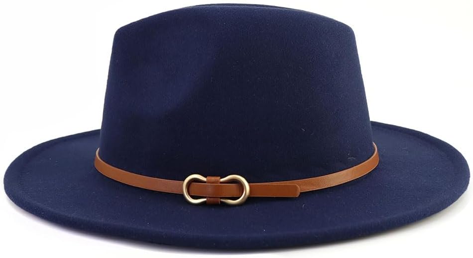 Fedora Hats for Men Women Felt Jazz Hat Wide Brim Panama Hat with Belt Buckle - Image 3