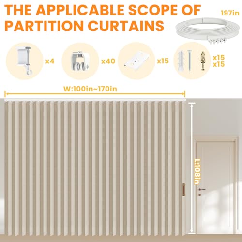 Image of 100% Blackout Room Divider Curtains Ceiling Curtain Track Sets Blackout Curtains Ceiling Track for Curtain Flexible Track Curtain Extra Wide(Beige, W180 x L108, 1 Pack)