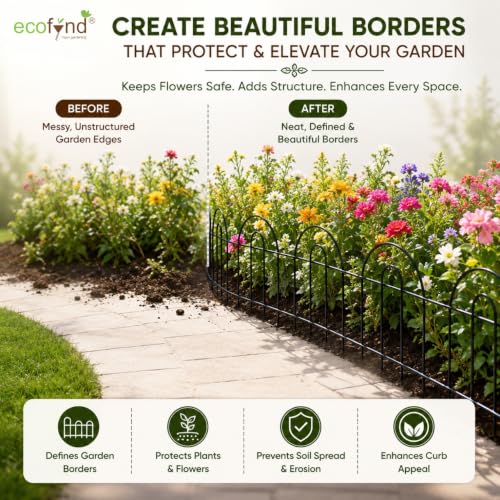 Image of ecofynd (2ft H X 5.4ft L) Decorative Garden Fence, 5 Pack Dig Fence Animal Barrier for Dog, Arched Flower Bed Edging, Wire Border Panel for Dogs, Rabbits, Landscape Patio Yard Outdoor Decor, GF10