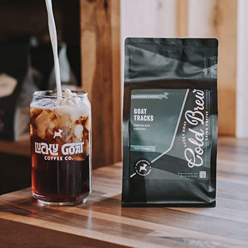 Lucky Goat Cold Brew Coffee | Goat Tracks | Chocolate & Caramel Flavored | Medium Body Roast | Sweet | Specialty Grade 100% Arabica | Course Ground Coffee Grinds | Sugar Free, Gluten Free, Keto 12Oz #TOP1