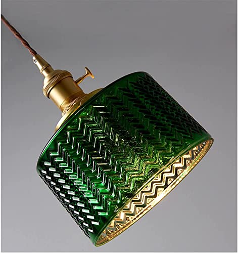 Lámpara colgante de vidrio verde tambor y metal dorado antiguo para techo de cocina 6