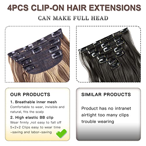 MaopaoBeauty 4PCS Soft Clip in Curly Hair Extensions Balayage Chocolate Brown to Caramel Blonde 20inch Long Wavy Synthetic Hair Extensions - Thumbnail 6