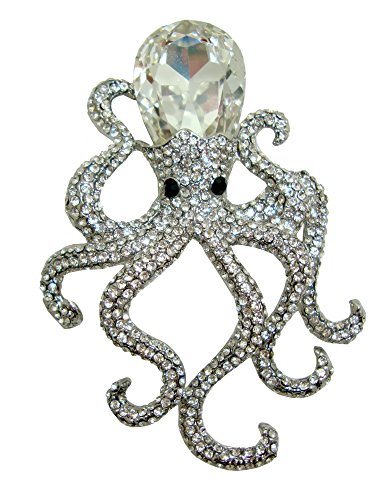 Image of TTjewelry 3.14 inch Octopus Animal Brooch Pin Pendant Clear Austria Crystal