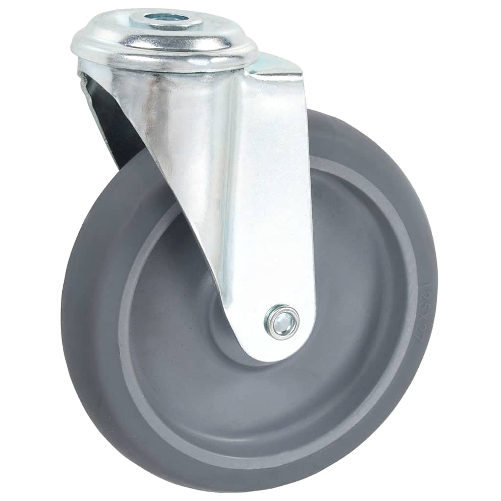 Ruote girevoli con foro per bulloni, 4 pezzi, 125 mm TPR grigio, ferro zincato, 80 kg per ruote, 2 con doppi freni, per banco da lavoro, carrello, carrello e logistica di magazzino