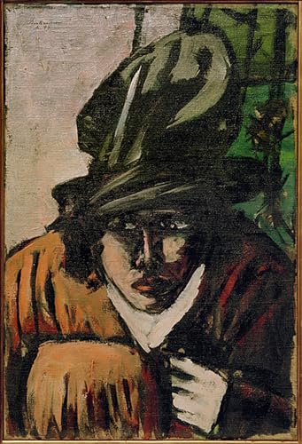 Prints toile peinture murale au rendu d'art premium, œuvre Femme au chapeau et au manchon