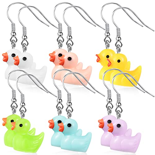 Yinkin 6 Pairs Rubber Duck Earrings Cute Ducky Earrings for Women Jewelry Gift Resin Dangle Drop