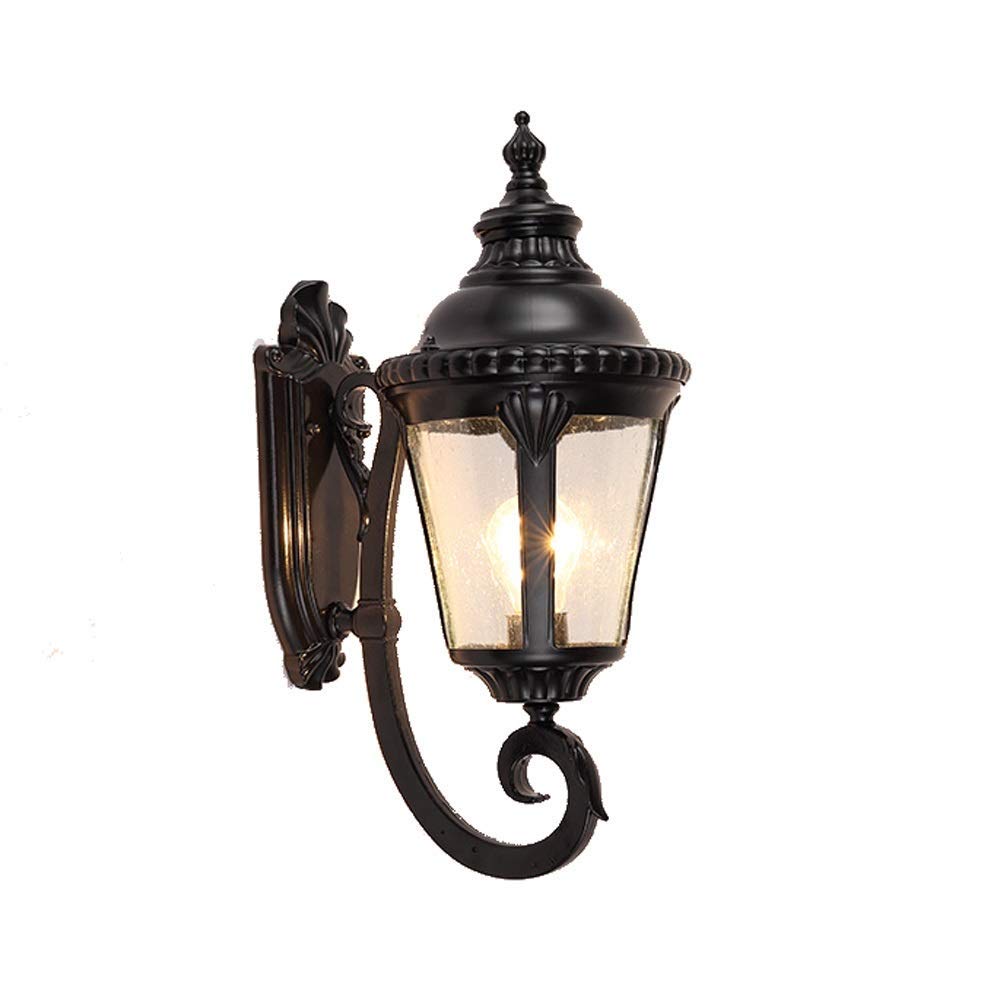 HXYSXHJUO Balcony Black Waterproof Wall Lamp Garden Glass Lantern Decoration Aluminum Fixture Porch Large Lighting Sconce European Villa Landscape Light Garage Aisle Stair