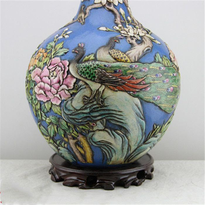 孔雀牡丹花図天球瓶 装飾品 花瓶 美品 景徳鎮 陶磁器 工芸品 美術品 置物 孔雀牡丹花図天球瓶 装飾品 花瓶 美品 景徳鎮 陶磁器 工芸品 美術品