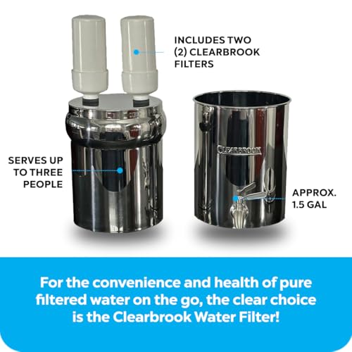 Clearbrook Water Filter 12L, Portable Gravity-Fed System, No Electricity Needed, for Travel, Camping, and Emergency Use, Includes 2 Filters, Serves 3 People, 1.5-Gallon Capacity