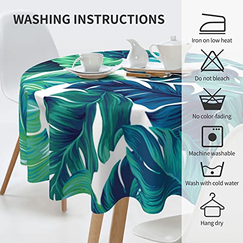 Sweetshow Tropical Tablecloth Round 60 Inches For Summer Green Hawaiian Palm Leaf Round Tablecloth Polyester Washable Circle Table Cover Table Cloth For Kitchen Dining Room Picnic Patio Wedding Party #TOP4