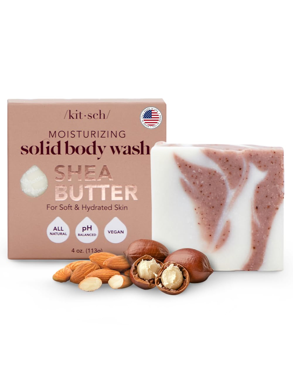 Kitsch Shea Butter Exfoliating Body Wash Bar 113g, Moisturizing Bar Soap & Gentle Soap Bar with Plant-Based Exfoliants
