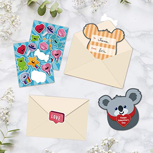 36-Pack Kids Valentine's Day Cards, Valentine Cards For Classroom Exchange, V Day Cards With Envelopes And Stickers, 36 Die-Cut Shapes, Double Sided Prints, 6 Animal Designs, 3.25 X 4.5 Inches #TOP2