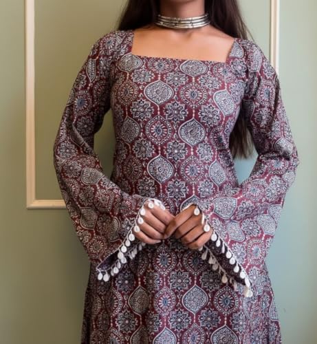 Image of Women's Rayon Printed Short Kurti | Straight Fit Casual Ethnic Top | Square Neck Full Sleeve Ladies Kurti Office College