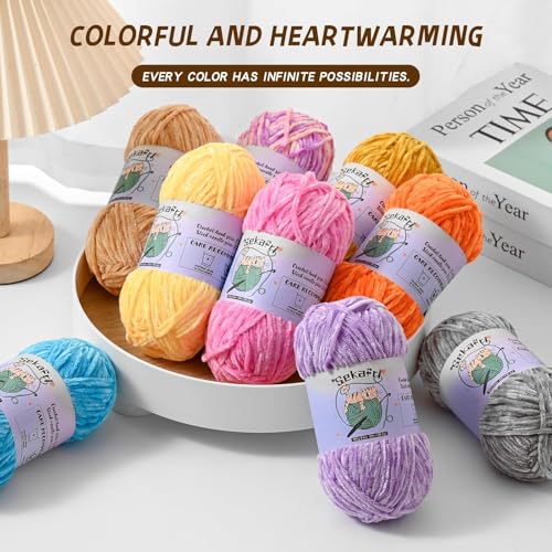 Image of 3 Pack of 300g (590yds) Fuzzy Chenille Yarn for Crocheting,Fluffy Amigurumi Crochet Yarn for DIY Craft /Hat /Clothes, Soft Velvet Baby Blanket Yarns（3 Violet）
