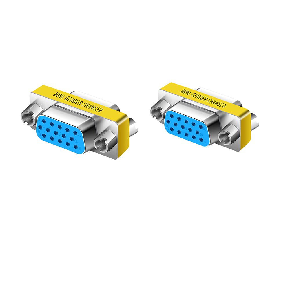 VGA Female to Female Adapter 2-Pack – HD15 Gender Changer Coupler for Monitor, Projector, Display (2, Female to Female)