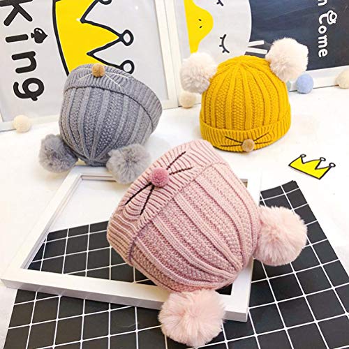 KESYOO Gorro de tricô com bola de cabelo bege gorro infantil design de gato, rosa, tamanho �nico